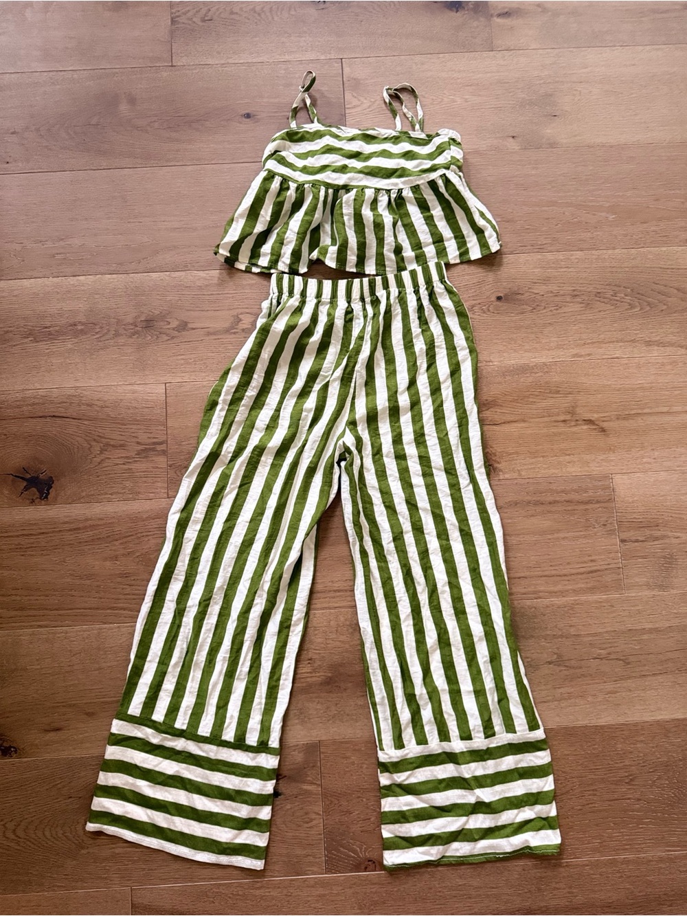 SHEIN Green & White Striped two piece Wide-Leg Jumpsuit Set